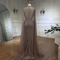 Caramel Cape Sleeves Mermaid Beaded Luxury Dubai Evening Dress SERENE HILL 2025 Formal Gown Wedding Party GLA71885A Customized 2