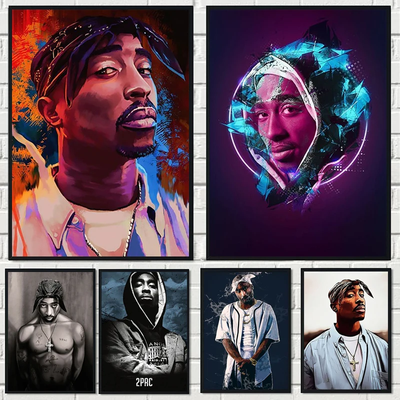 

Famous Hip Hop Rap Music Star Canvas Painting Tupac Shakur Poster and Prints Oil Painting Wall Art Picture for Living Room Decor