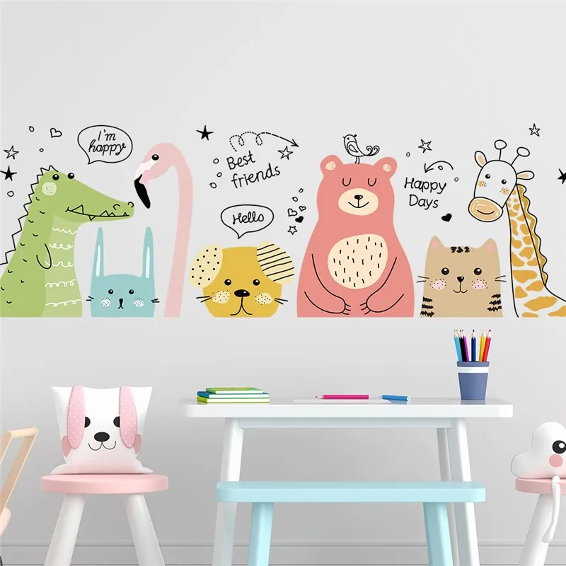 

Funny Giraffe Flamingo Tiger Crocodile Cat Wall Stickers For Kids Room Decoration Animals Mural Art Diy Home Decals Pvc Posters