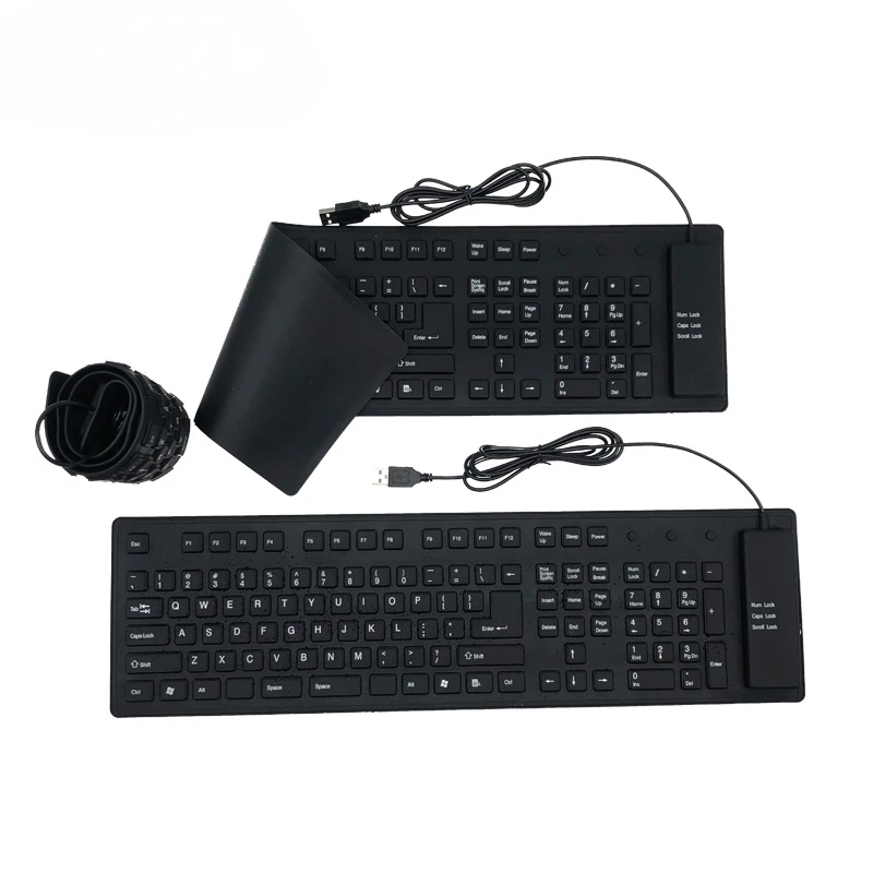 노트북 노트북용 접이식 실리콘 키보드, USB 유선 사일런트 키, 방수 방진 롤업 소프트 터치 키보드, 85 키, 109 키