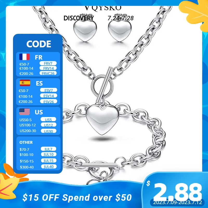 Fashion Women Love Jewelry Set With Heart Pendant Necklace Toggle