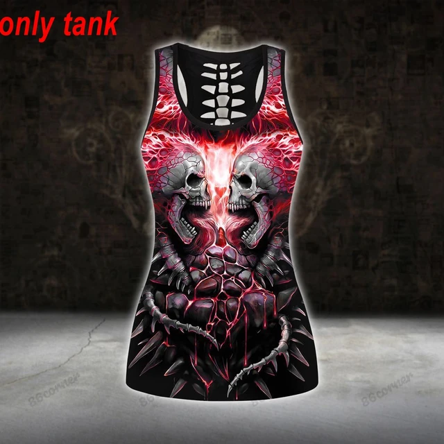 Skull And Beauty Red Rose Hollow Tank Top And Legging 3D Art Legging +  Hollow Tank Combo Leggings Yoga Pants - AliExpress