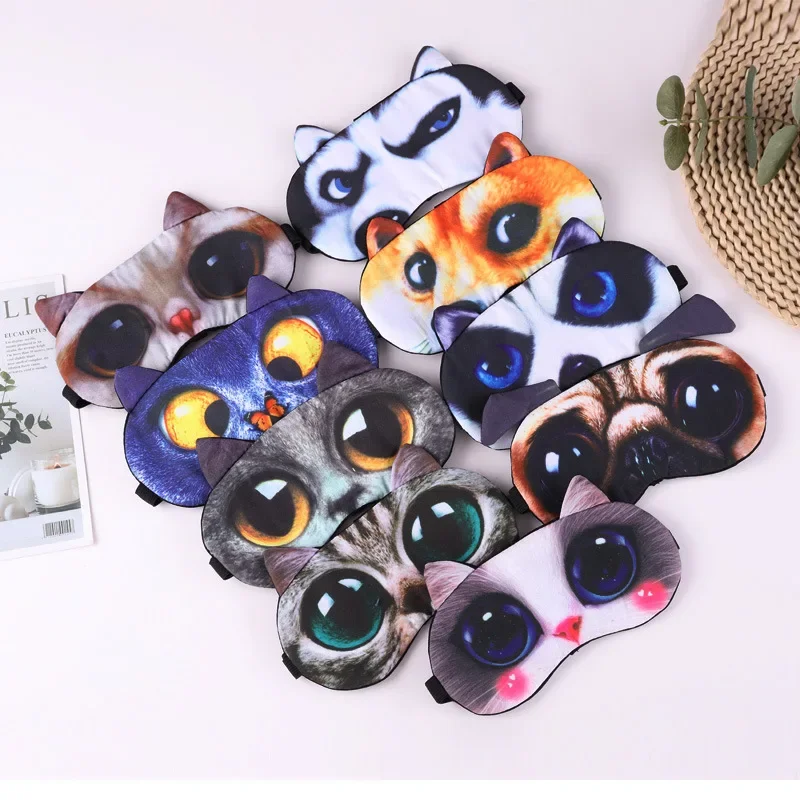 Women Men Sleep Eyeshade Eye Cover Cute Cat Dog Sleep Mask Eyeshade Cover Eye Mask 1pcs Sleeping Soft Blindfold Eyepatch 2