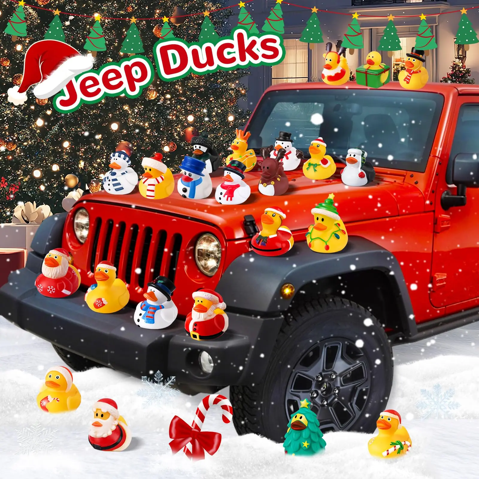 24 Pack Christmas Rubber Ducks in Bulk with Bag, Christmas Jeep Ducks for Ducking, Christmas Goodie Bag Stuffers, Baby Birthday 3