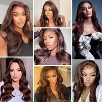 13x6 chocolat brun HD dentelle avant perruques de cheveux humains vague de corps perruque de cheveux humains 46 pouces 200 densité couleur perruques de cheveux humains pour les femmes 5