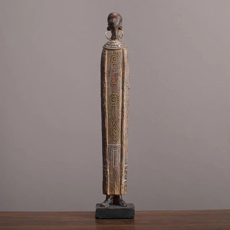 14.2 inch African Tribeswoman Figurine Rustic Tribal Woman Ornament Rural Girl Decoration Archaic Polyresin Decorative Articles