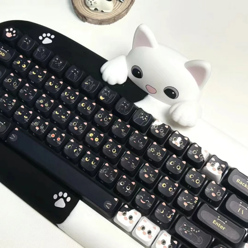 ECHOME Black Cat Tema Keycap Set, PBT Dye, Gatinho bonito