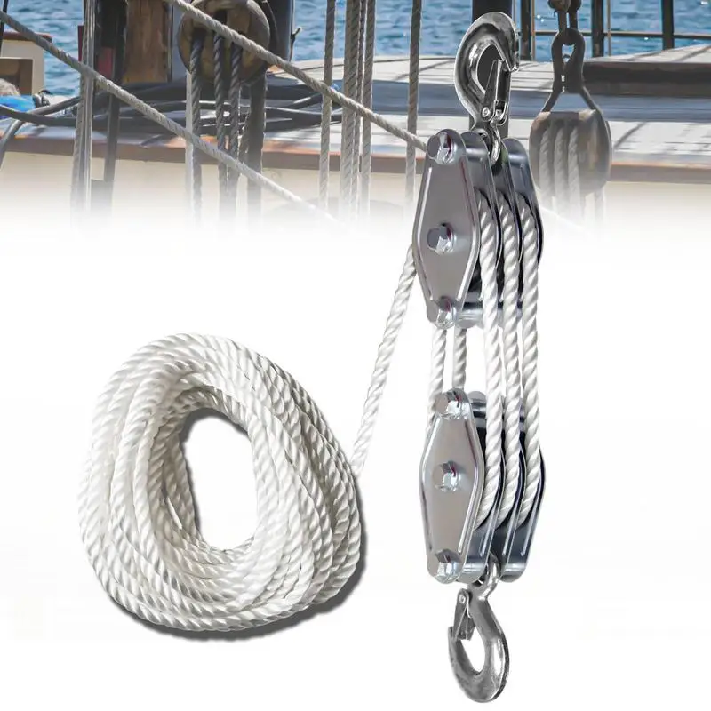 Rope Pulley Hoist 3/8 Rope Hoist With 5:1 Lifting Power Heavy-Duty Rope Pulley Multifunctional Pulley System With 2200 Lbs 4