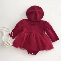 New Christmas Girl Red Romper Princess Baby Girl Tutu Skirt Bodysuit Toddler Infant Cotton One Piece Lace Party Outfit Play Suit