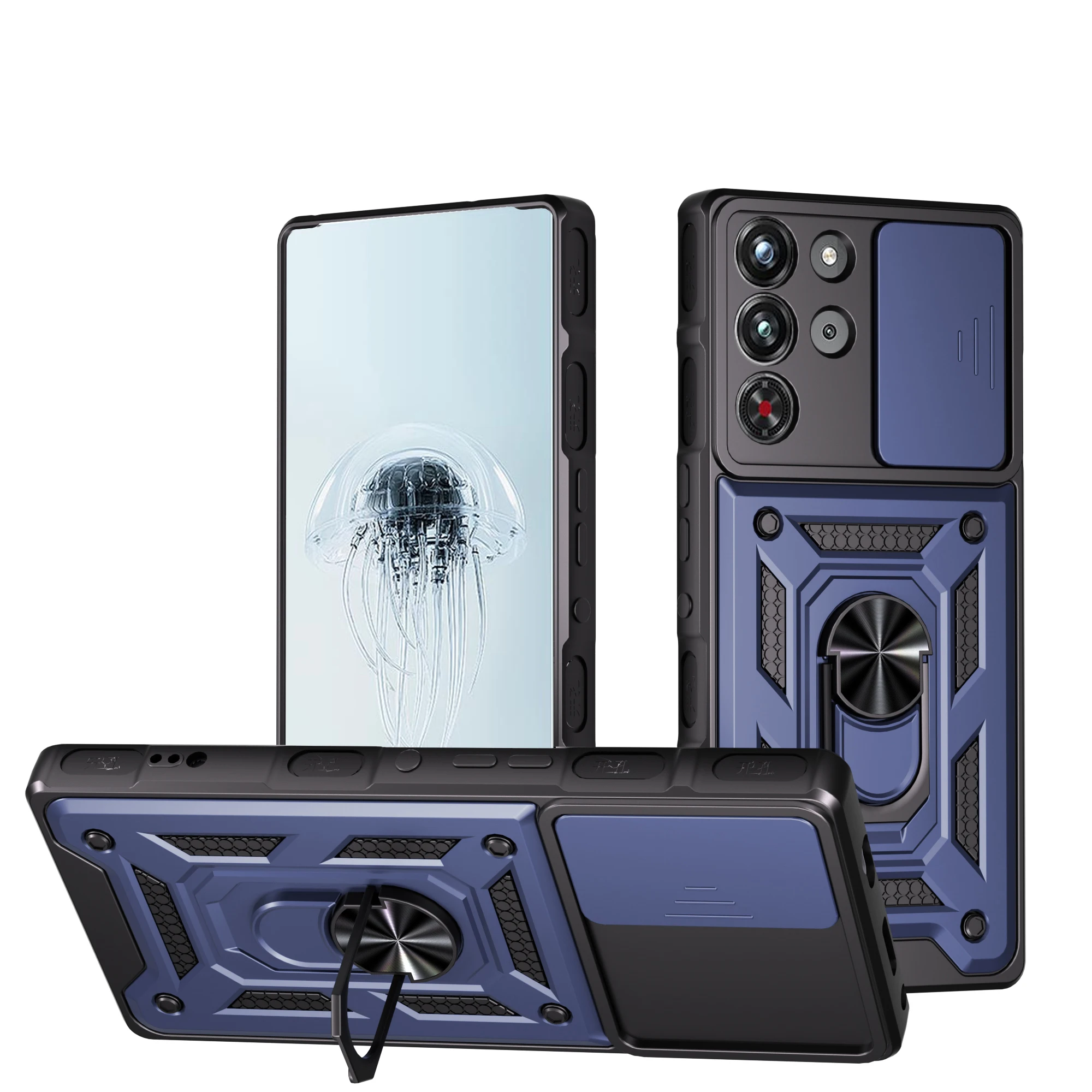 Camera Armor Phone Case with Magnetic Holder Ring and Full Lens Protection - Silicone Bumper Cover