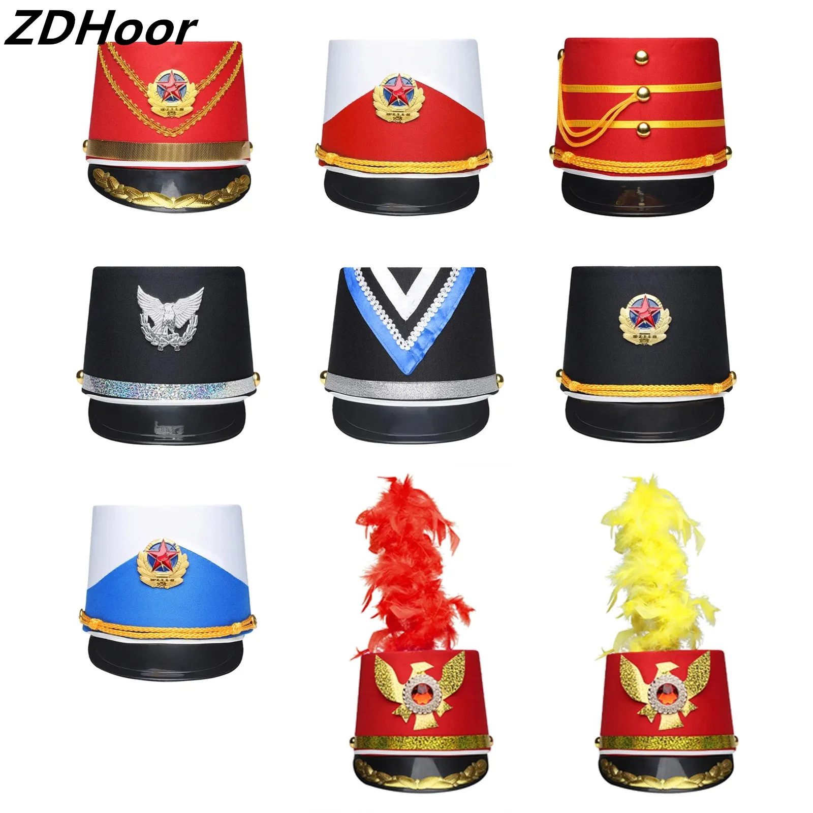 

Orchestra Commander Hat Halloween Cosplay Badge Gold Decor Ceremonial Top Hat Drumband Cap for Stage Performance