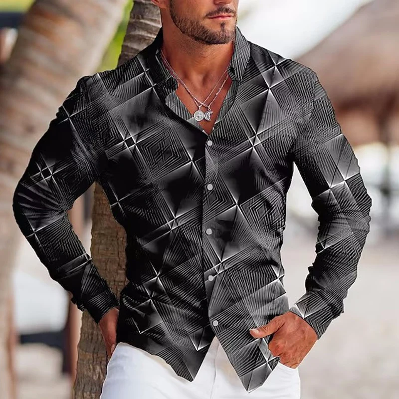

Social Fashion Shirts For Men Oversized Casual Shirt Plaid Print Long Sleeve Button Top Men's Clothing Hawaiian Cardigan Blouse