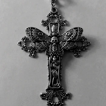 큰 나방 십자가 목걸이 펜던트 꽃 선조 빅토리아 빈티지 고딕 스타일, 그녀의 보호 부적, 훌륭한 선물
