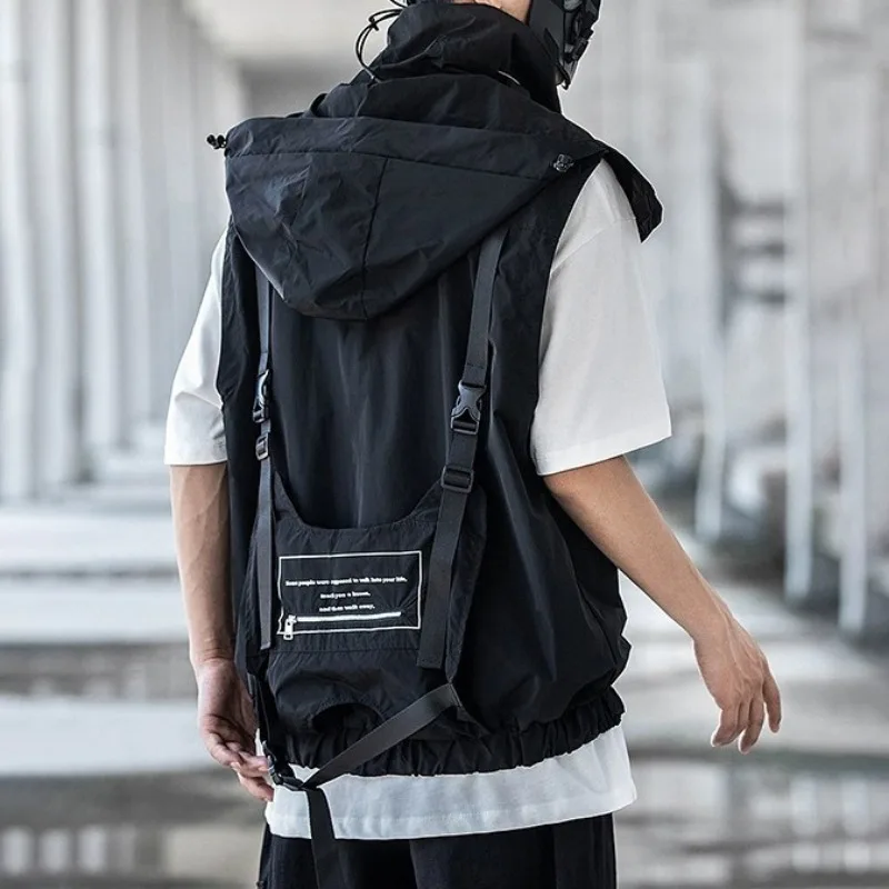 Trendy Functional Vest Harajuku Cargo Military Sleeveless Coats Men BF Loose Hooded Windproof Chamarras Para Hombre Techwear