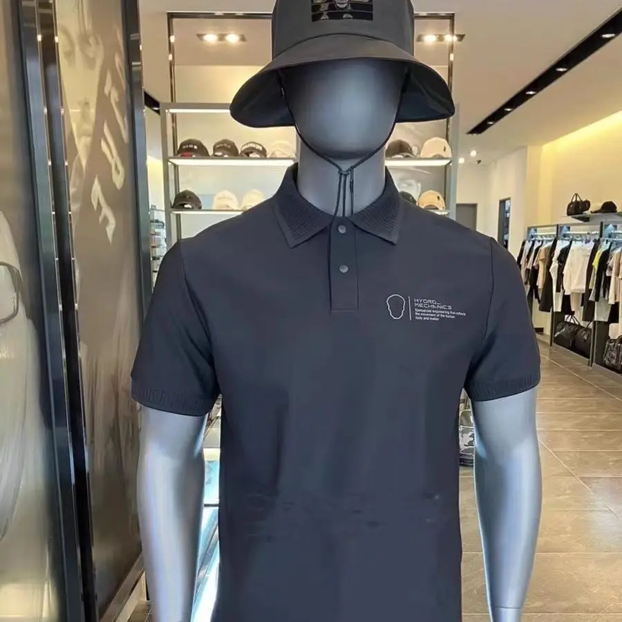 AMAZINGCRE New Men's Golf Clothing Fashion Versatile Simple Printed Breathable Lapel Short Sleeve Top
