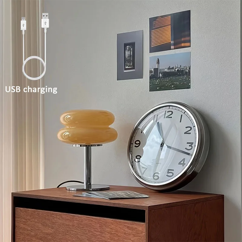 유리 침대 옆 테이블 램프, 침실 거실 레트로 장식, 작은 LED 램프, 가정 장식 분위기 염색 테이블 램프