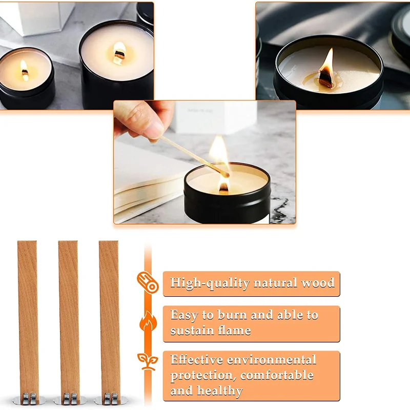 Stoppini Per Candele In Legno Con Supporto Ferro | 25 Set | 1.3x13 Cm | Per Candele Fai Da Te - Foto 8