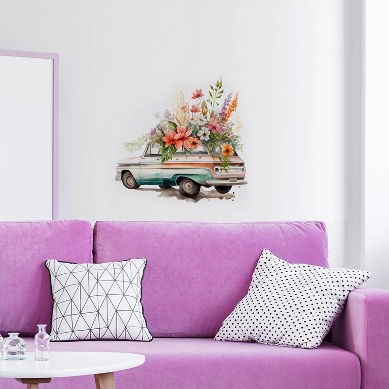 Floral Truck Wall Sticker Kids Room Background Home Decoration Mural Living Room Wallpaper Funny Decal wall stickers wall sticker home decoration accessories