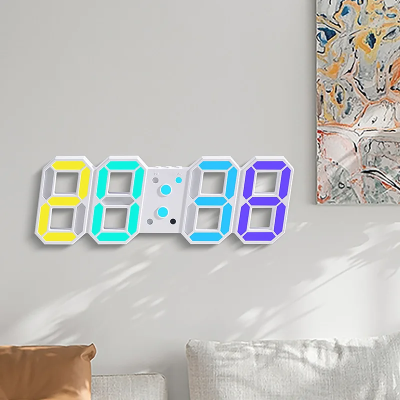 RGB Wall Clock Watch Clock 3D Led Digital Modern Design Living Room Decor Temperature Table Alarm Nightlight Luminous Desktop wall clock 3d wall clock led digital clock 3d number wall clock