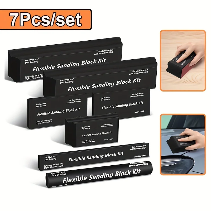 7PCS Sanding Block Kit Flexible EVA Foam Wet or Dry Autobody Sanding ...