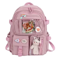 College Student Rucksack Fashion Casual Book Bags Nylon with Plush Pendant Pin Cute Large Capacity Japanese Style for Teen Girls 6
