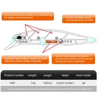 MEREDITH JERK MINNOW 100F 14g  Floating Wobbler Fishing Lure 24Color Minnow Lure Hard Bait Quality Professional Depth0.8-1.0m 2