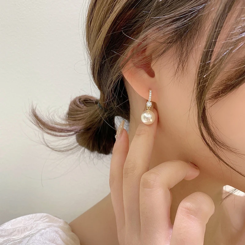 Pearl Earrings Pendant Earrings Elegant Lady's Pearl Pendant Earrings
