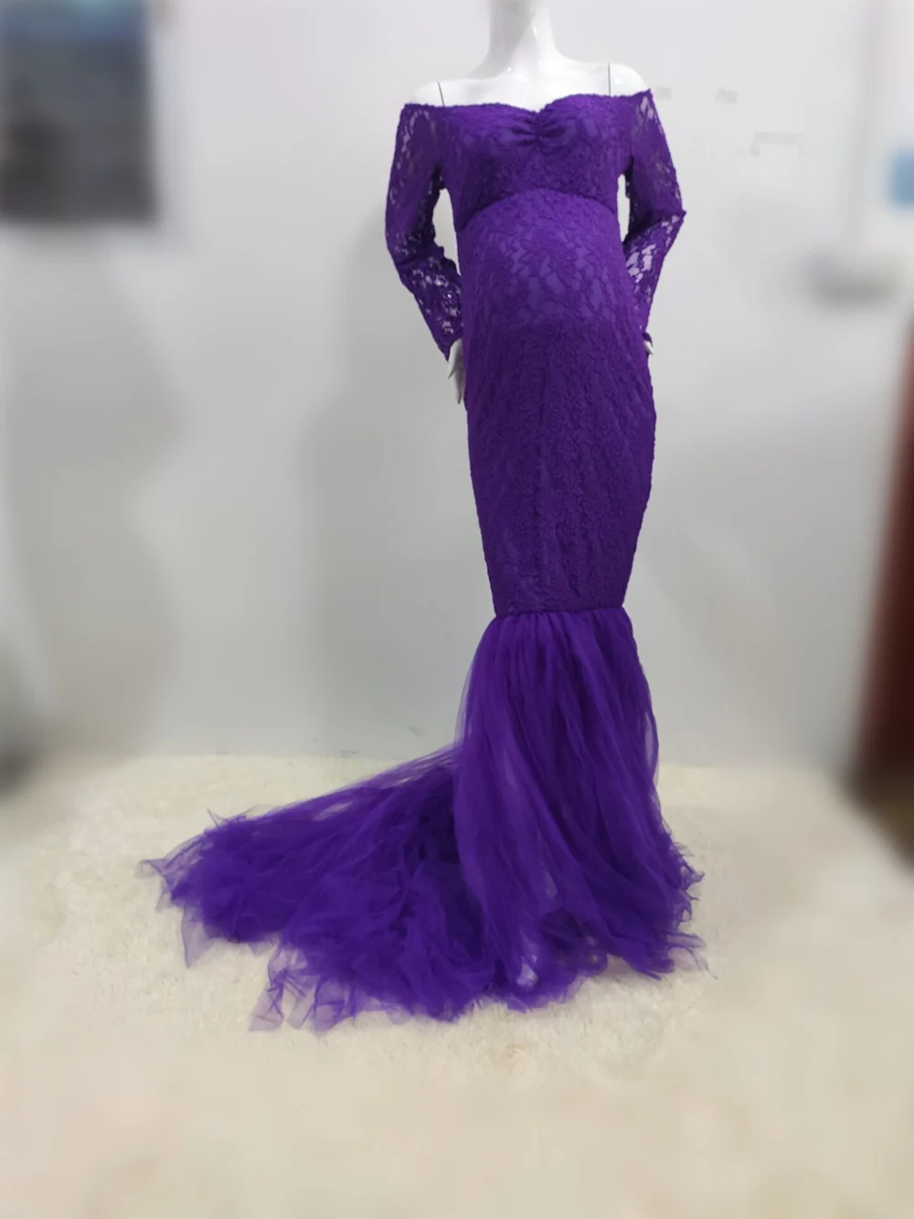 Elegence Maternity Photography Props Dresses Lace Mesh Long Pregnancy Dress For Pregnant Women Maxi Maternity Gown Photo Shoots (8)