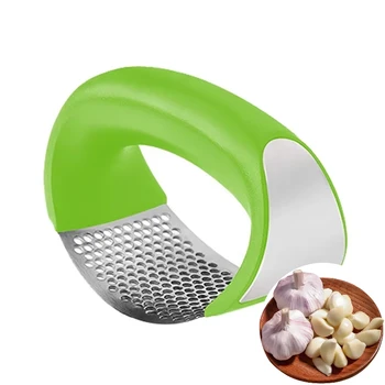 เครื่องบดกระเทียมแบบโค้งสแตนเลสทุบกระเทียมแบบใช้มืออเนกประสงค์อุปกรณ์ทำอาหารอุปกรณ์ที่ใช้ในครัว 1