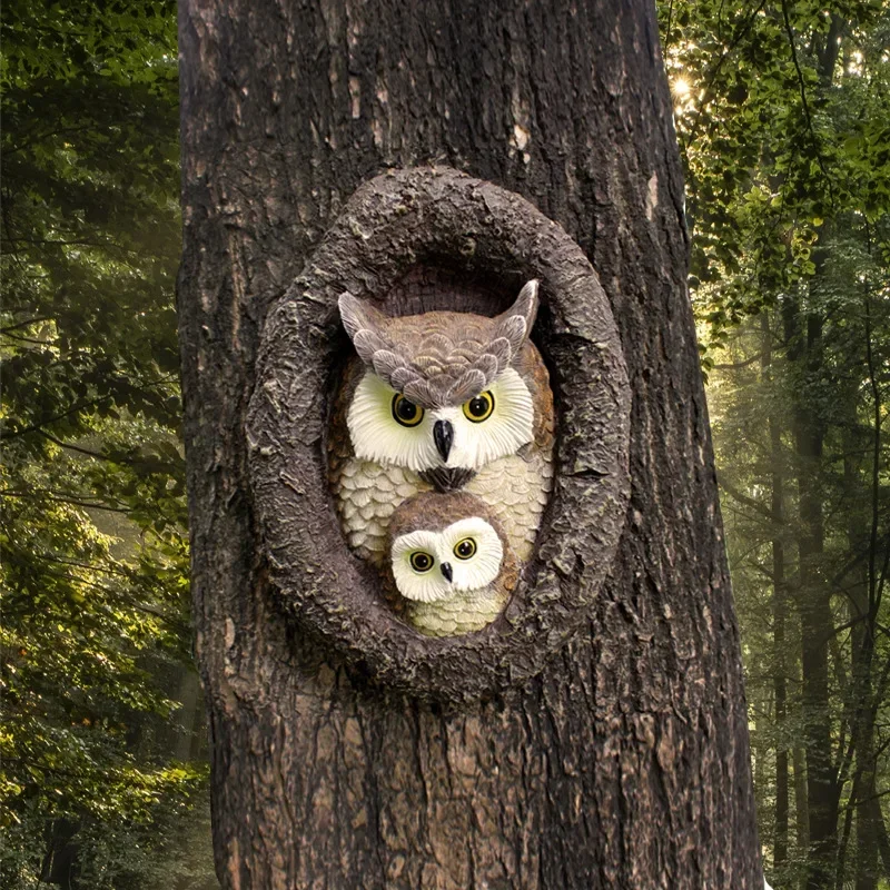

Mini simulation cute owl ornament outdoor tree hanging yard garden creative mother and child owl decoration