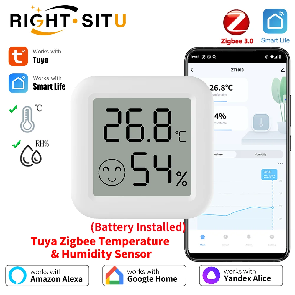 Tuya Zigbee อุณหภูมิความชื้นเซนเซอร์ Mini APP Remote Monitor โดย Smart Life สําหรับ Smart Home ทํางานร่วมกับ Alexa 1
