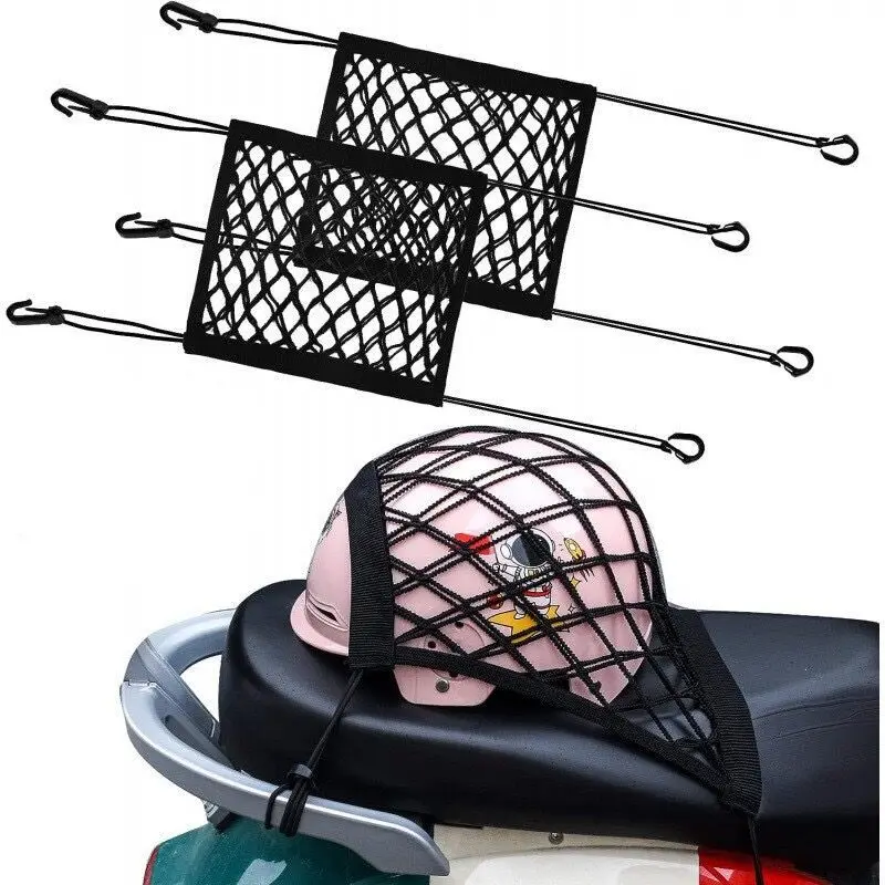 Motorcycle Cargo Net High Elastic Double Layer for Helmet Storage Bungee Cargo with Hooks Luggage