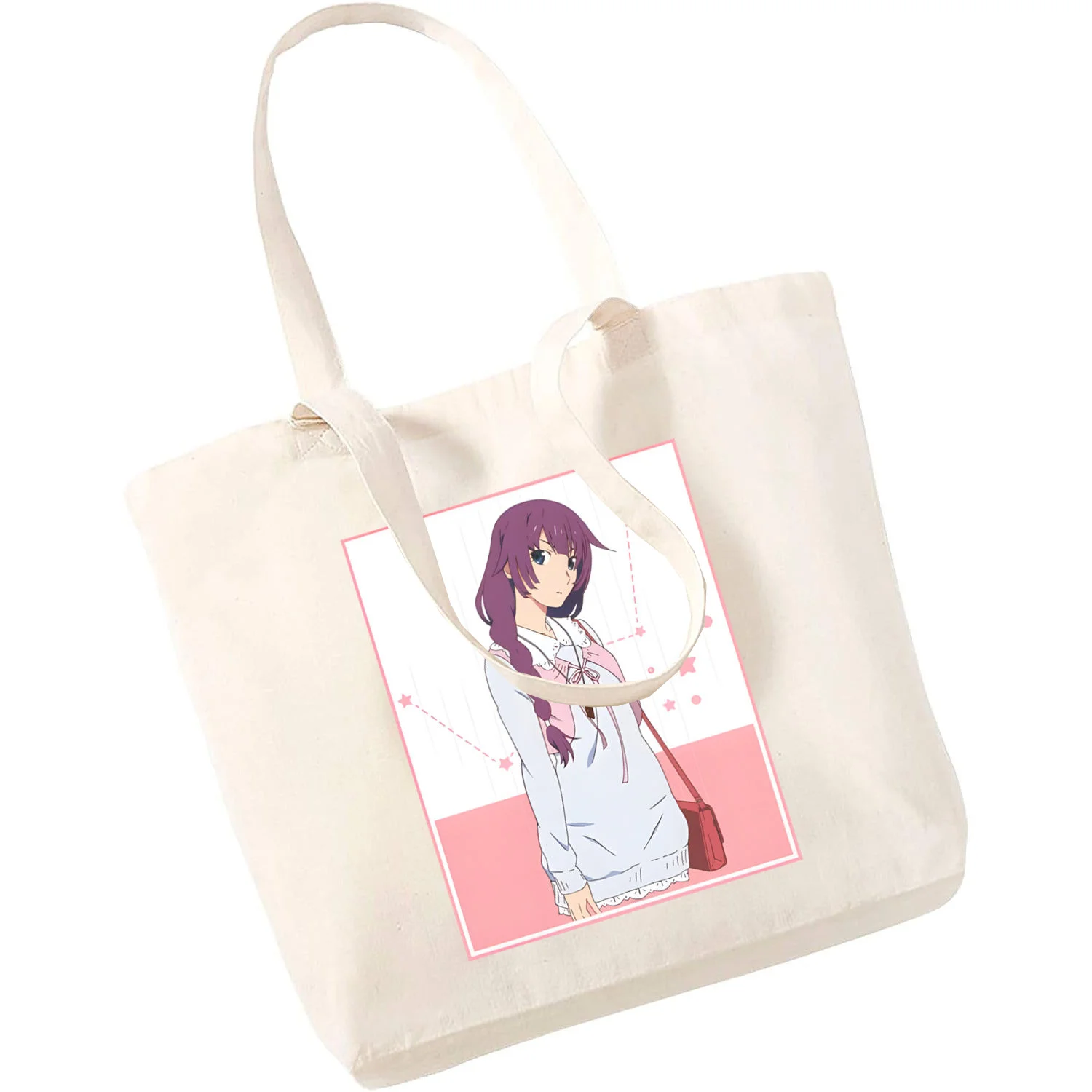 

Bakemonogatari Senjougahara Oshino Shinobu Tote Bag Ladies Harajuku Art Shopping Bags Canvas Printed Reusable ClothBag