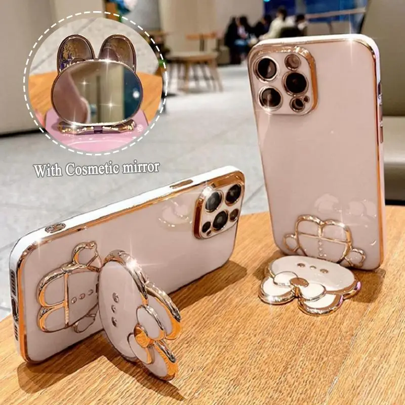 Mirror Plating Foldable Silicone Stand Case with Holder