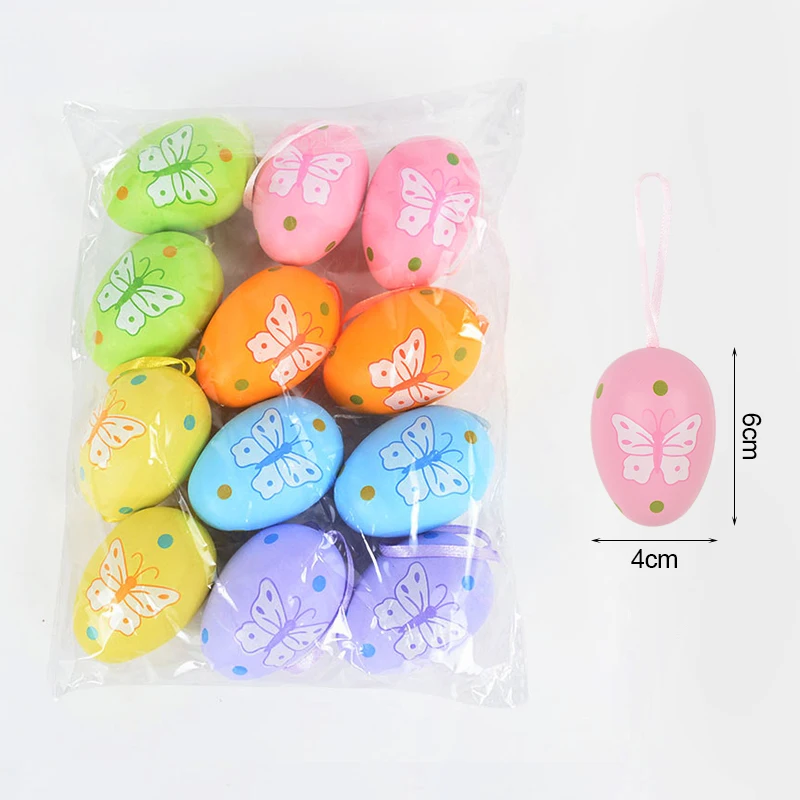 12pcs Plastic Easter Eggs Rabbit Chick Painted Hanging Pendant DIY Crafts for Easter Party Home Decoration Supplies Kids Gifts