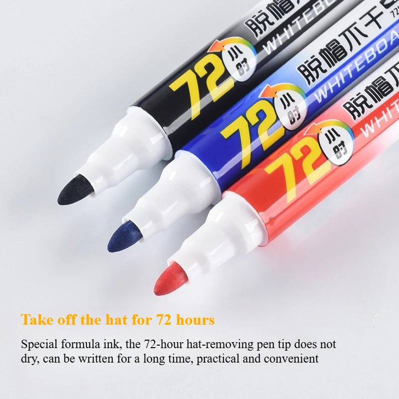10pcs 지울 수있는 화이트 보드 펜 밝은 색상 내마모성 교사 회의를위한 빠른 건조 로그인 칠판 쓰기