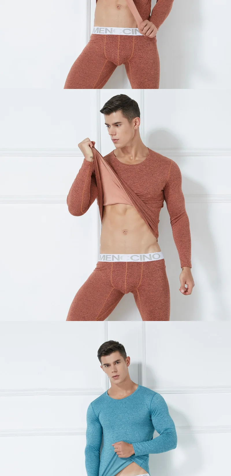 Set Autumn Winter Thermal Underwear Men's Round Neck Plush Thickened Warm Underwear Youth Tight Fashion Clothe Top and Pant Suit
