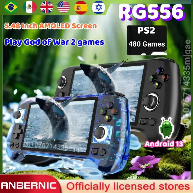 Anbernic Rg556 Console Di Gioco Portatile Ps2 Portatile Unisoc T820 Android13 Schermo Amoled Da 5.48 Pollici Wifi 512G 256G Ps2 3Ds Wii Games