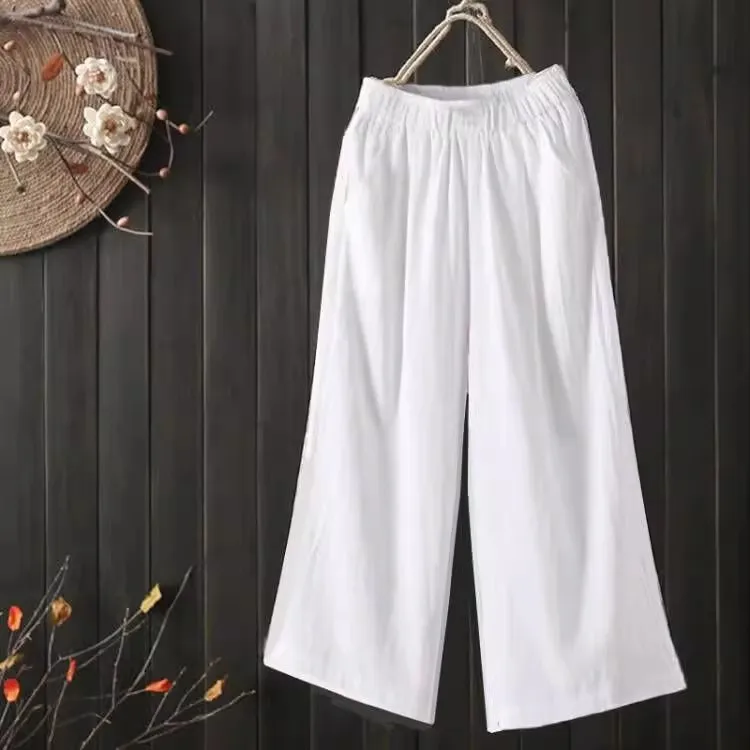 White cotton wide-leg pants