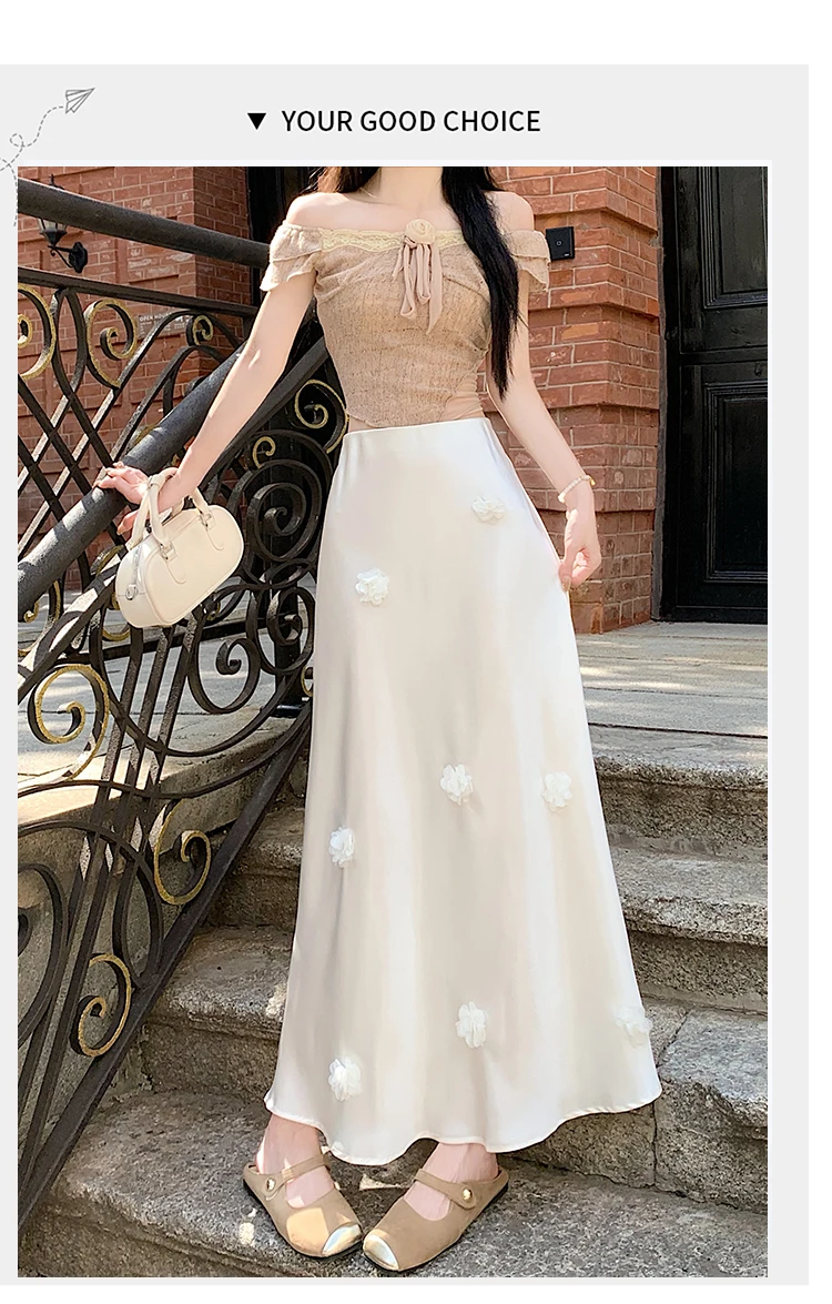 2025 Summer New: French Style 3D Flower High Waist Figure-Flattering Mermaid Tail Midi Skirt