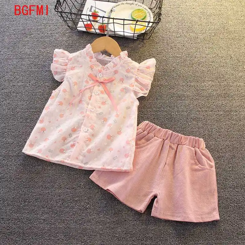 

Korean Children's Clothing Summer Girl Outfit Cartoon Rabbit Shirt + Shorts Princess Bow Knot Top and Bottom Clothes Set 1-5Y