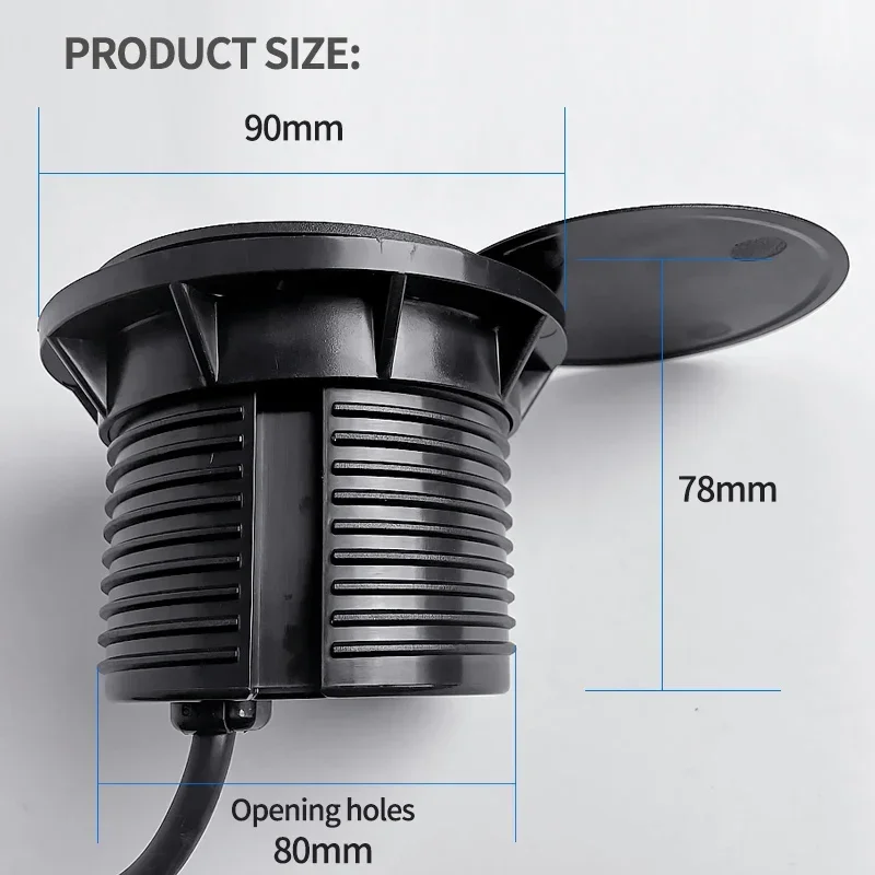 Desktop socket Multifunctional 2US Socket with USB Type-C Recessed Desktop Plug Round Socket