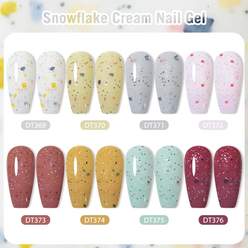 MEET ACROSS 7ml Cream White Nail Gel Polish Snowflake Cream Shining Colorful Semi Permanent UV Gel Varnish Nail Art For Manicure