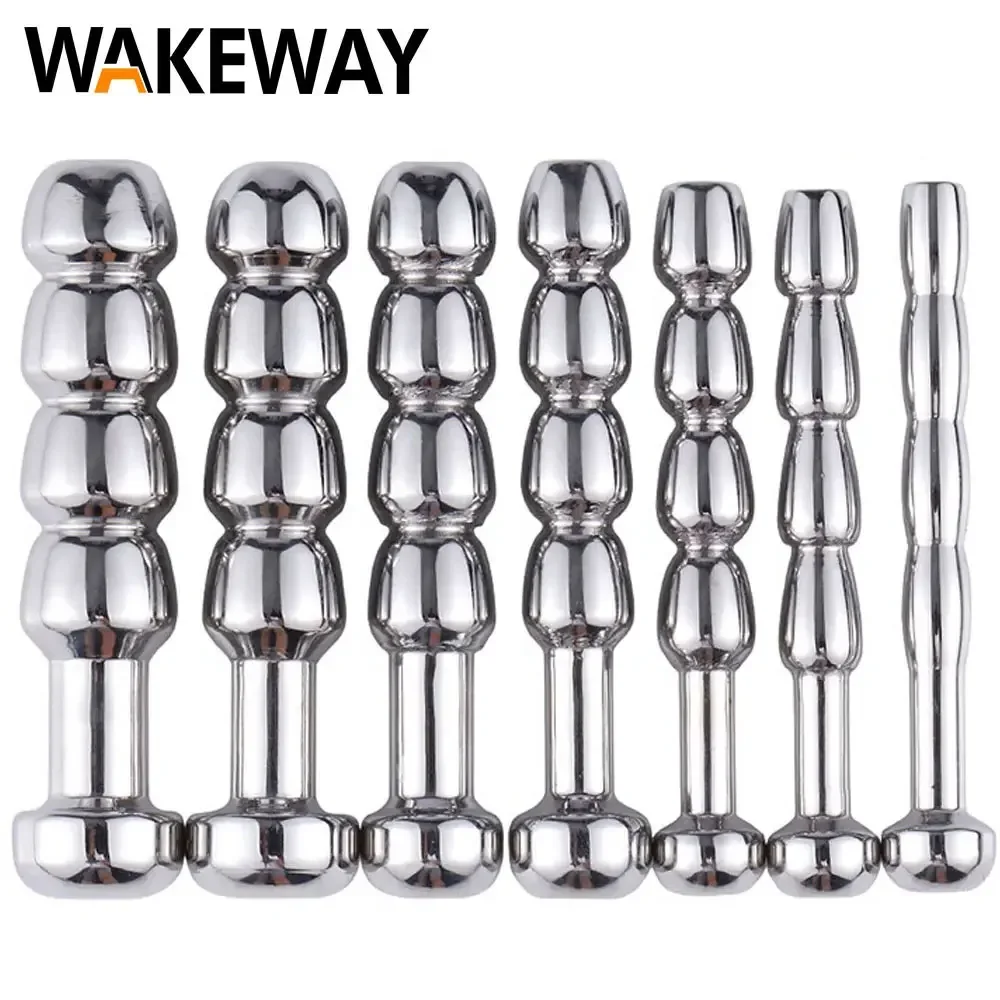WAKEWAY Type 7 Stainless Steel Hollow Urethral Plug Sounding Rod Penis Plug Beads Urethral Dilator Catheter Male Mastuburator