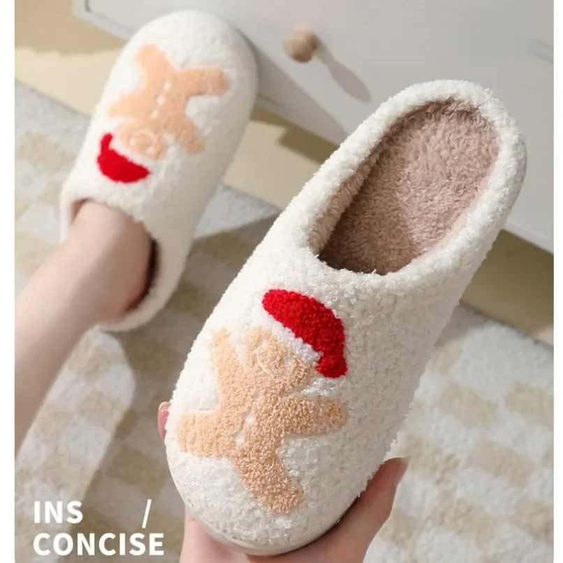 

Christmas Elk Home Slipper Women Fuzzy Winter Warm Kawaii Plush Indoor Floor Non Slip Men Male House Shoes Female Plaid Gift