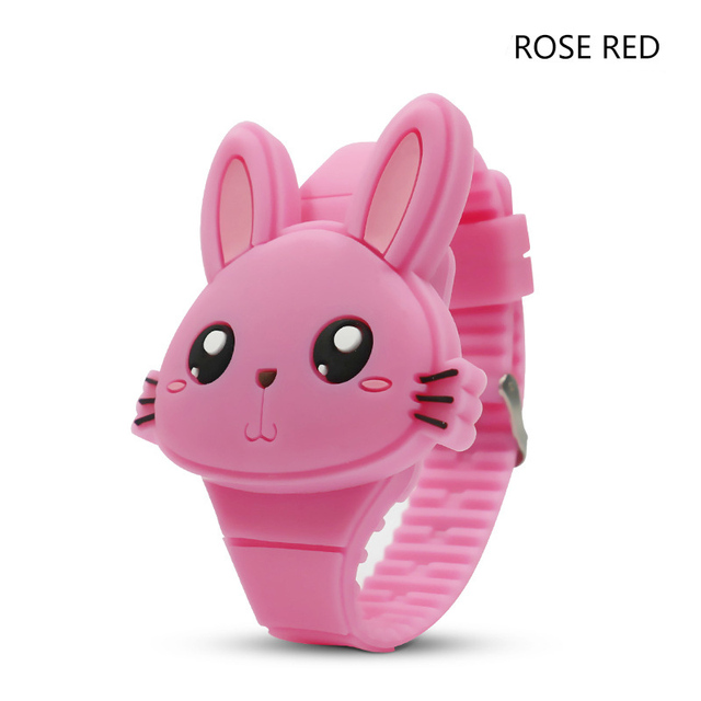 Rabbit Girls Watches with Bracelet Flip Cover Rubber Led Digital Kids Watch Child Clock Relogio Infantil Menino