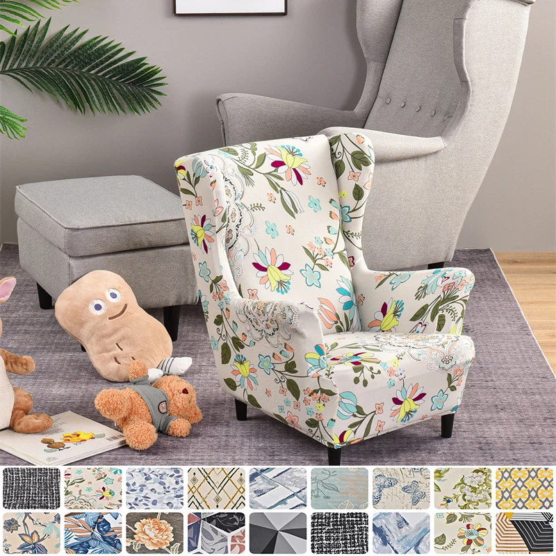 

Kids Adult Printed Wing Chair Cover Stretch Spandex Wingback Sofa Slipcovers Elastic Wing Armchair Covers Seat Cushion Cover