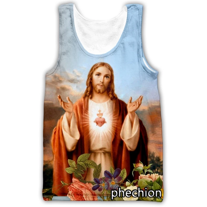 

phechion New Fashion Men/Women God Religion Jesus 3D Printed Sleeveless Vest Streetwear Men Loose Sporting Tank Tops A56