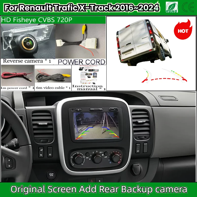 Rear View Camera For Renault Trafic X-Track 2016~2024 OEM Screen Add Backup Reverse Camera HD Night Vision
