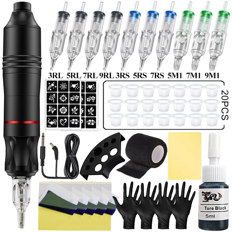 

Professional Tattoo Kit Rotary Machine Pen Kit with Cartridge Needles Tattoo ink for Permanent Make-up Machine Body Art